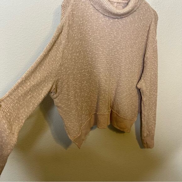Free People We The Free Tommy Turtleneck Textured Sweater Toasted Almond Beige M - Picture 6 of 11